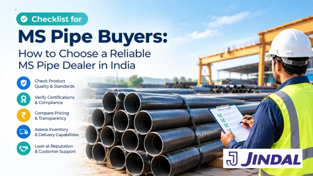 Checklist for MS pipe buyers in India covering quality standards, certifications, pricing transparency, inventory capabilities, and customer support