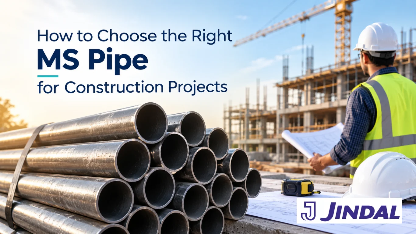 How to choose the right MS pipe for construction projects showing mild steel pipes at a building site with an engineer reviewing plans